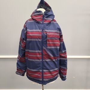 686 Men's Blue and Red Striped Ski Jacket